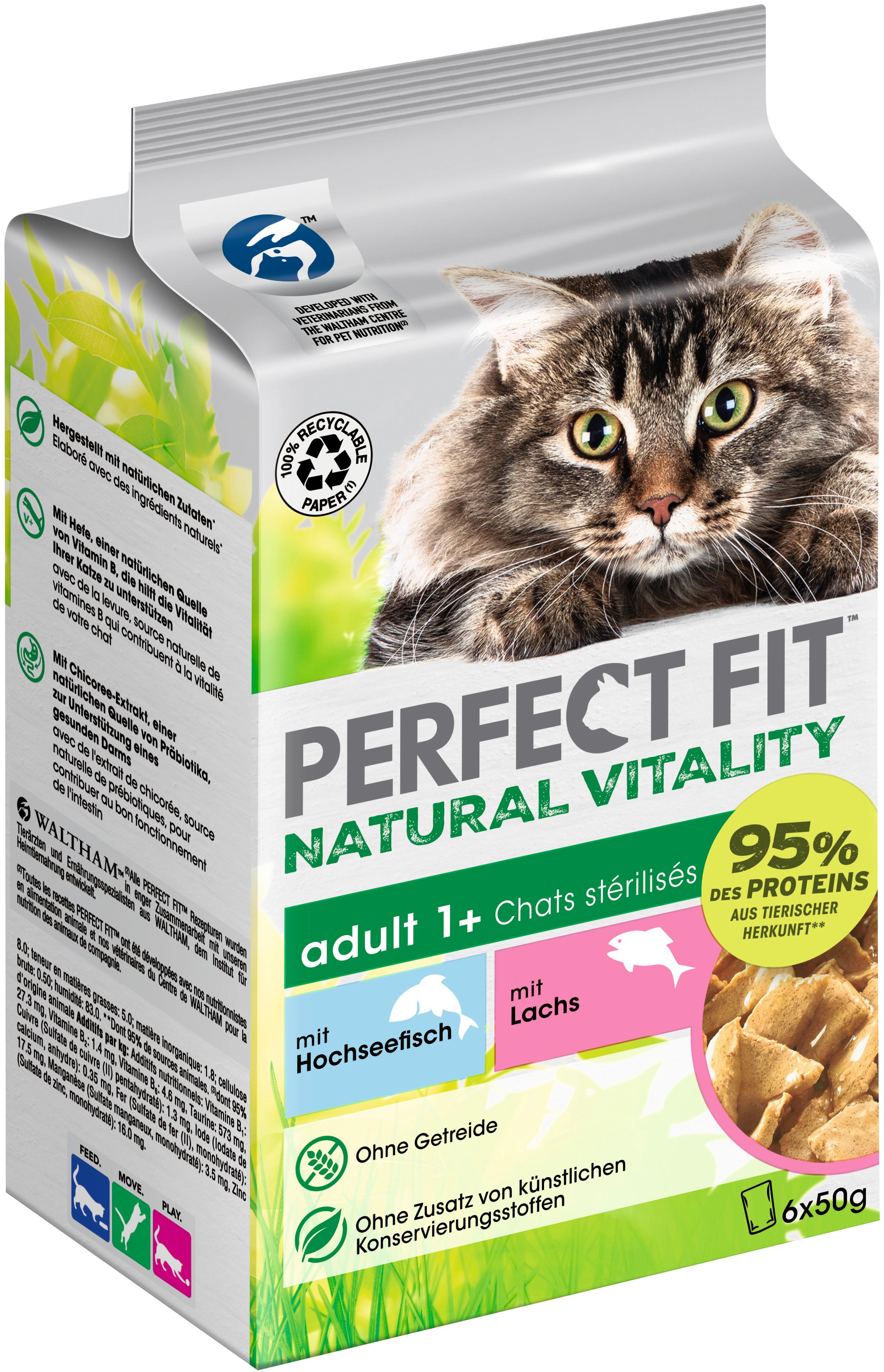 Produktbild PERFECT FIT™ Katze Portionsbeutel Natural Vitality Adult 1+ mit Hochseefisch und mit Lachs 6 x 50g Multipack 4 von 4