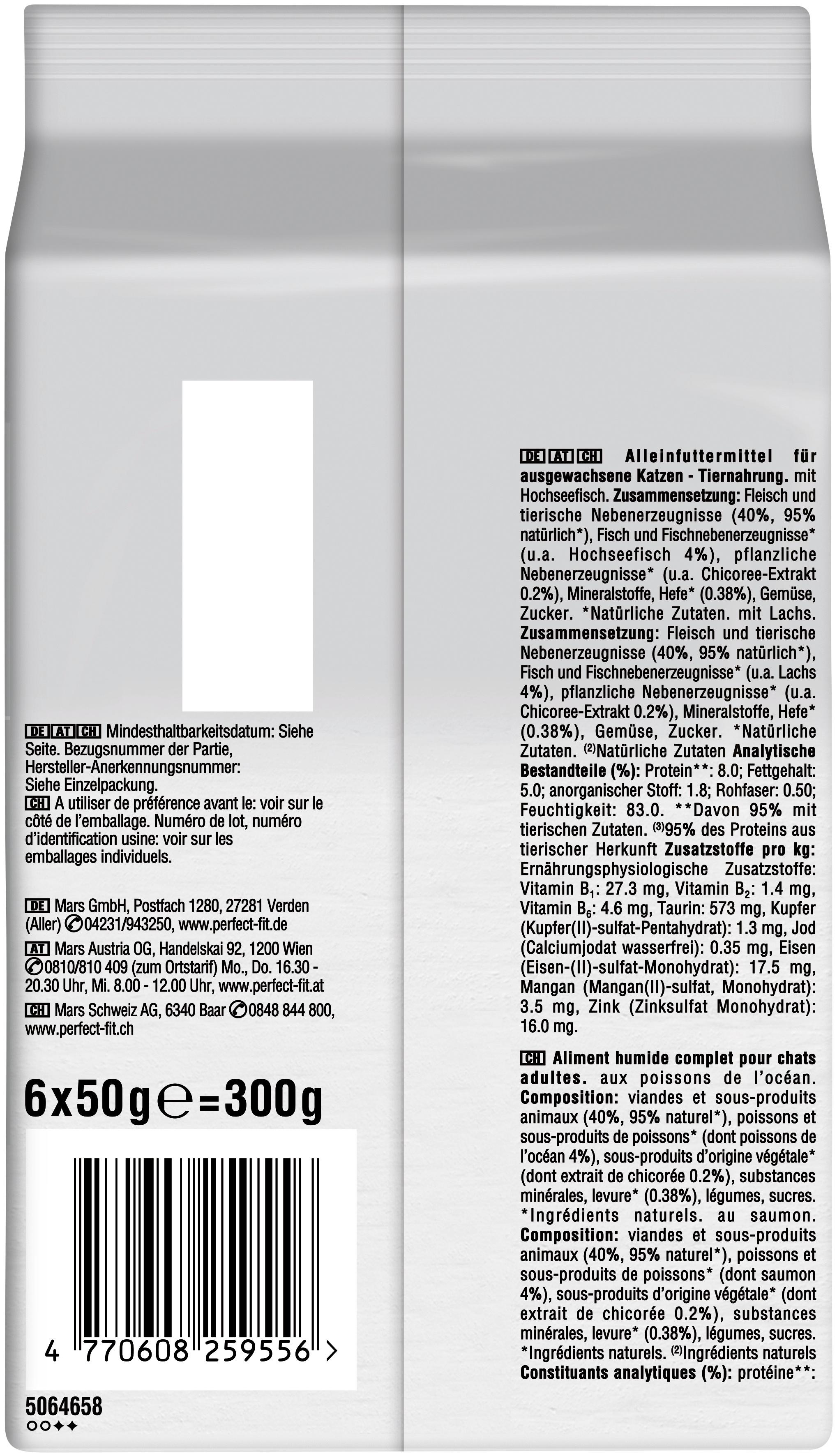 Produktbild PERFECT FIT™ Katze Portionsbeutel Natural Vitality Adult 1+ mit Hochseefisch und mit Lachs 6 x 50g Multipack 2 von 4