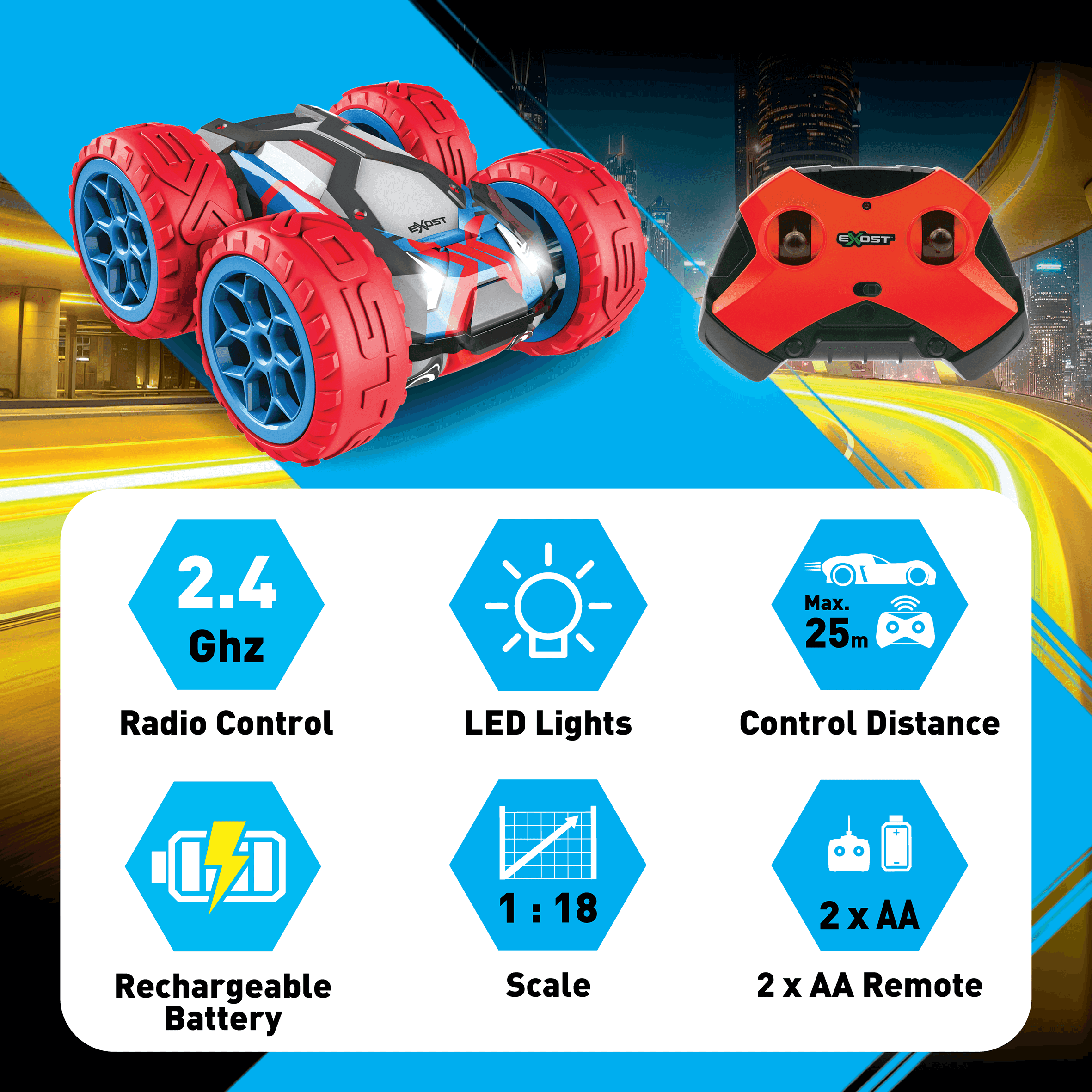 Exost 360 Cross RC-Stuntauto 1:20, 2,4 GHz, farblich sortiert
