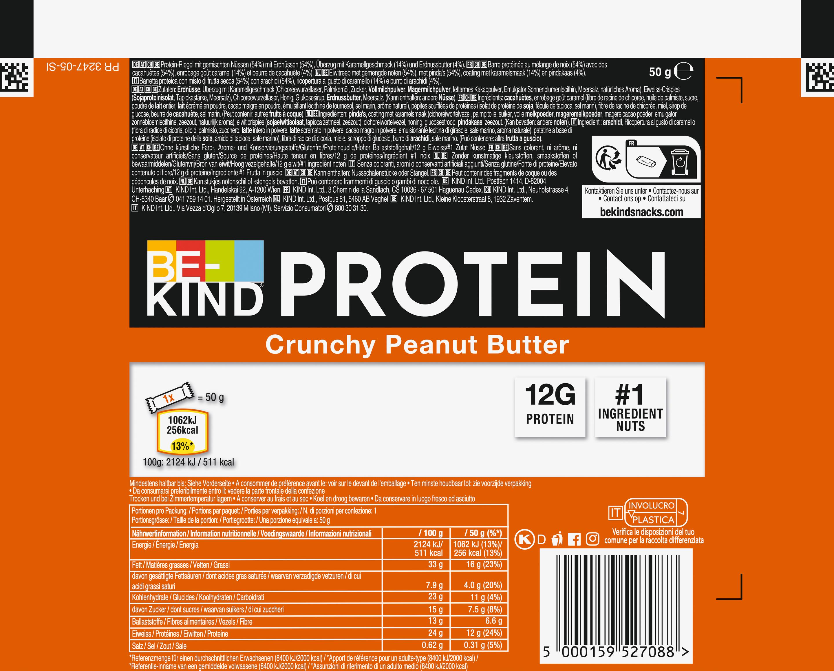 Produktbild BE-KIND® Protein Crunchy Peanut Butter Riegel 2 von 2
