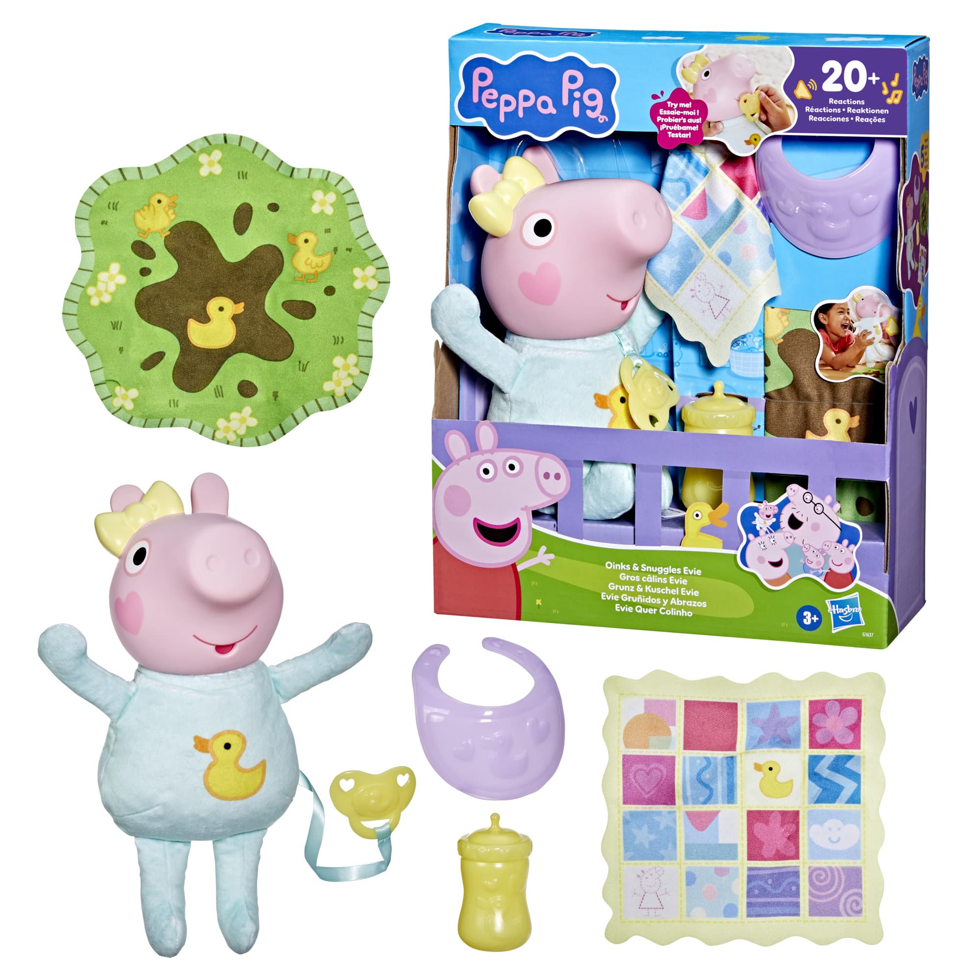 Hasbro - Peppa Pig Grunz und Kuschel Evie interaktive Babypuppe