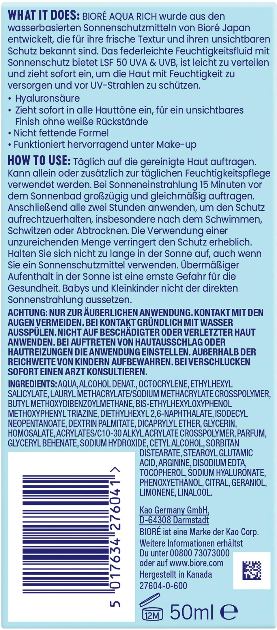 Produktbild BIORÉ Aqua Rich UV Leichtes Feuchtigkeitsfluid LSF50 2 von 2
