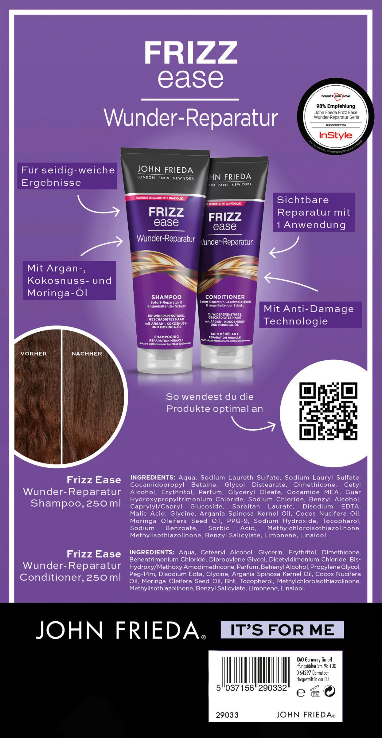 Produktbild John Frieda Frizz Ease Duo Wunder-Reparatur Shampoo + Condtioner 2 von 2