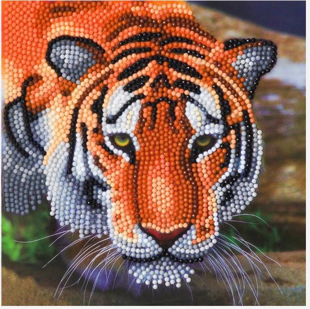 Craft Buddy - Crystal Art Diamond Painting Card Kit Tiger, 18 x 18 cm