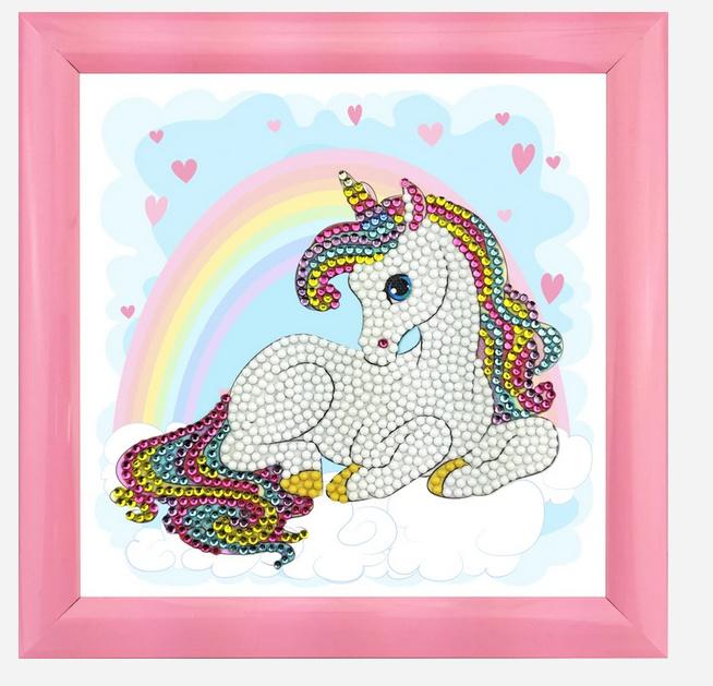 Craft Buddy - Crystal Art Diamond Painting Frameables Regenbogen Einhorn 18 x 18 cm
