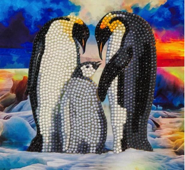 Craft Buddy - Crystal Art Diamond Painting Card Kit Pinguin Familie 18x18cm