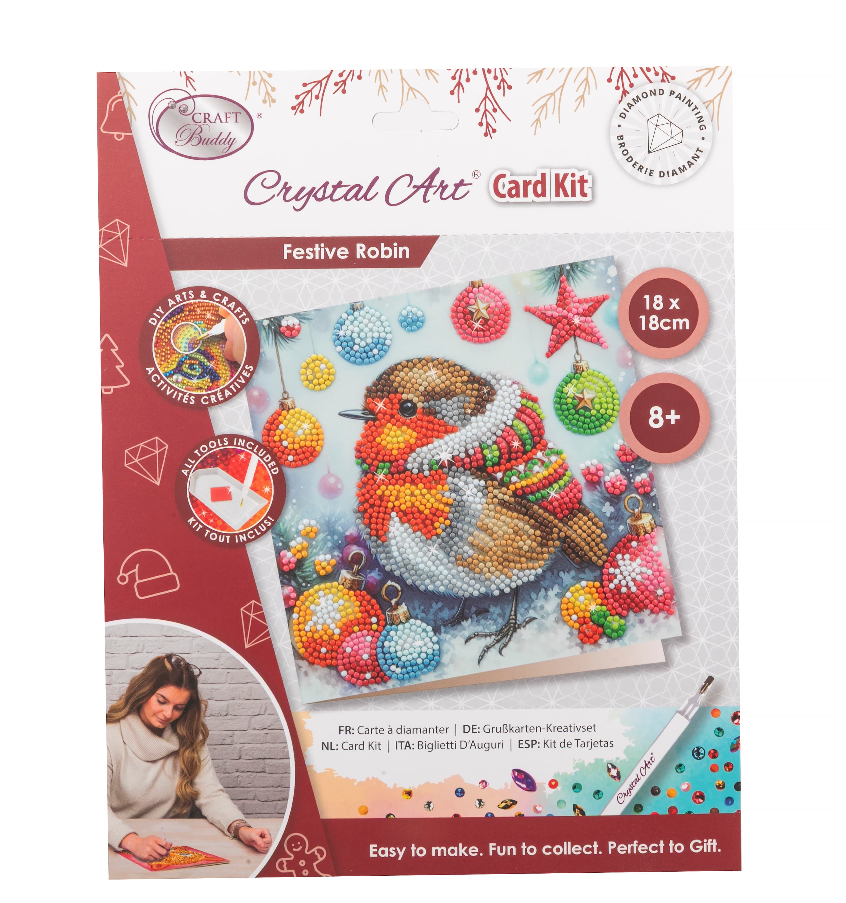 Craft Buddy - Crystal Card Diamond Painting Kit Rotkehlchen