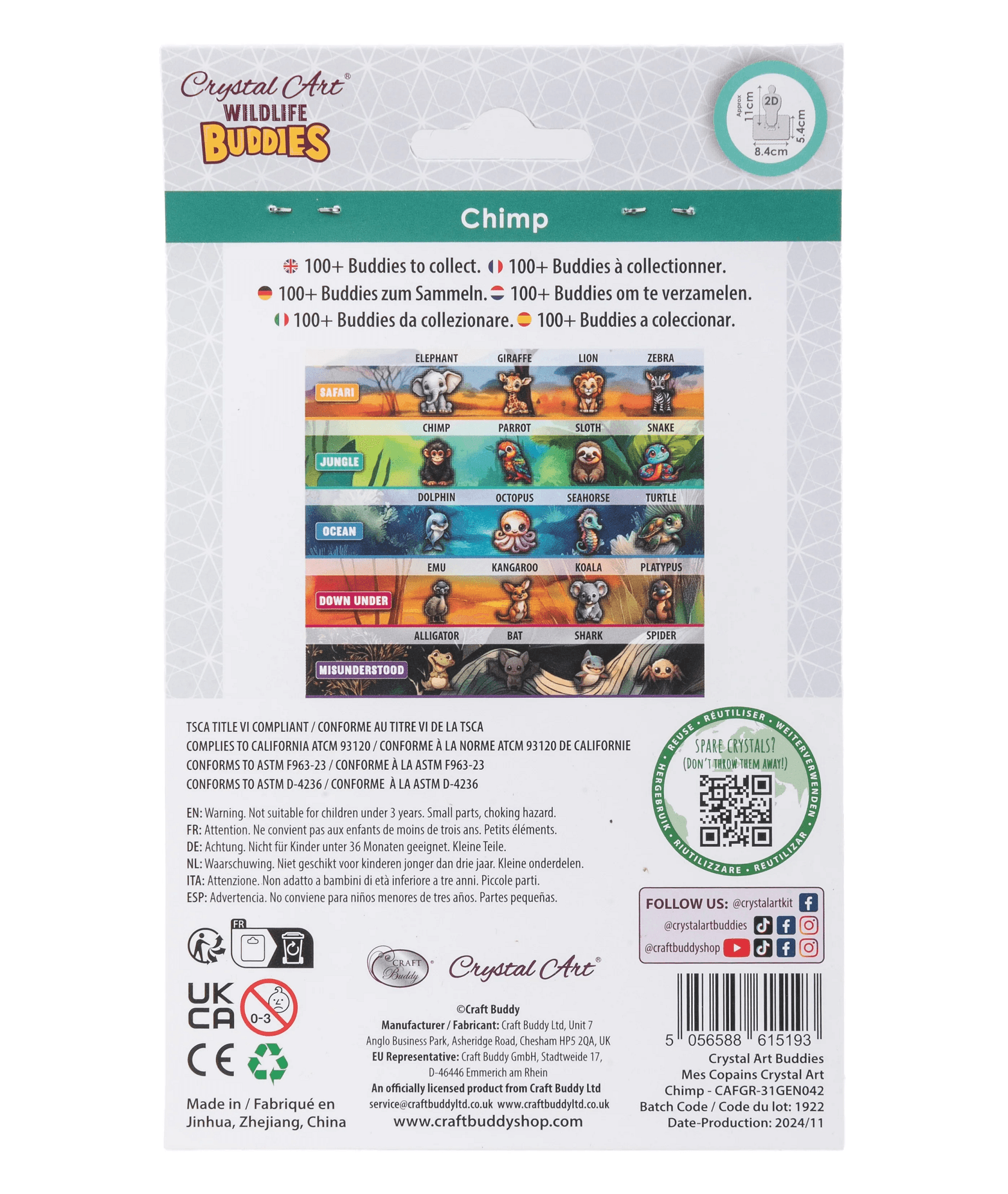 Produktbild Craft Buddy - Crystal Art Diamond Painting Schimpanse Wildlife Buddies 3 von 3