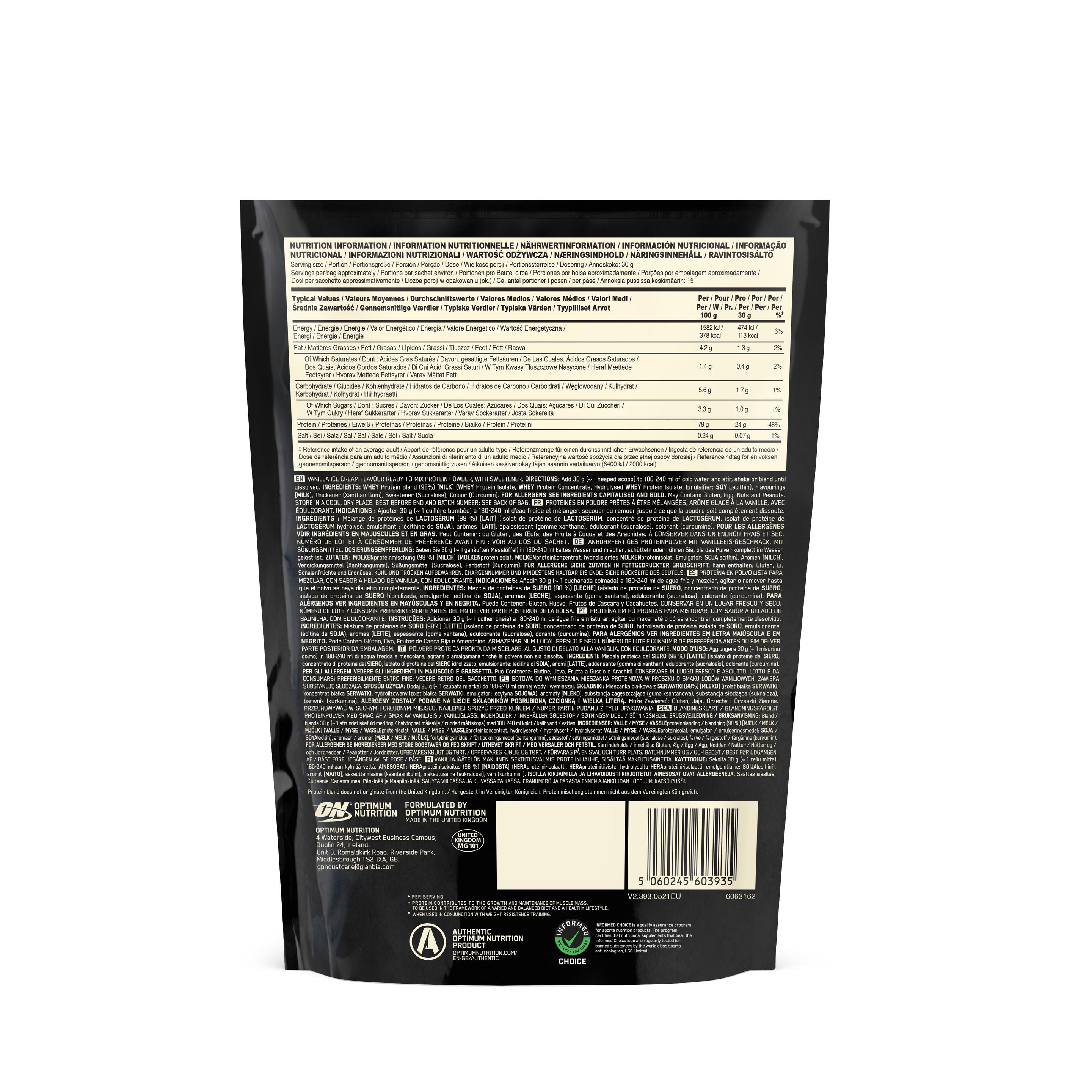 Produktbild OPTIMUM NUTRITION 100% Whey Gold Standard 1LB Vanilla Ice Cream 2 von 2