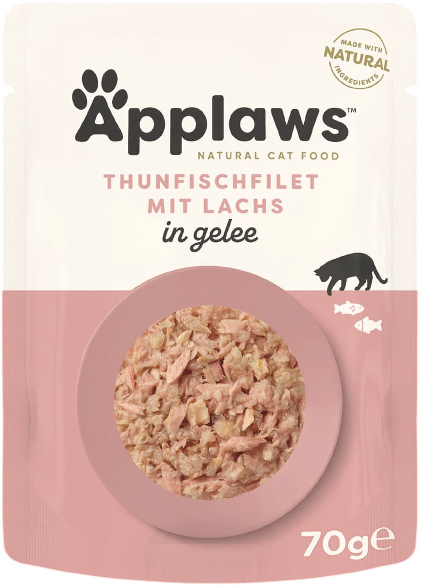 Applaws comida húmeda para gatos, gelatina de atún y salmón