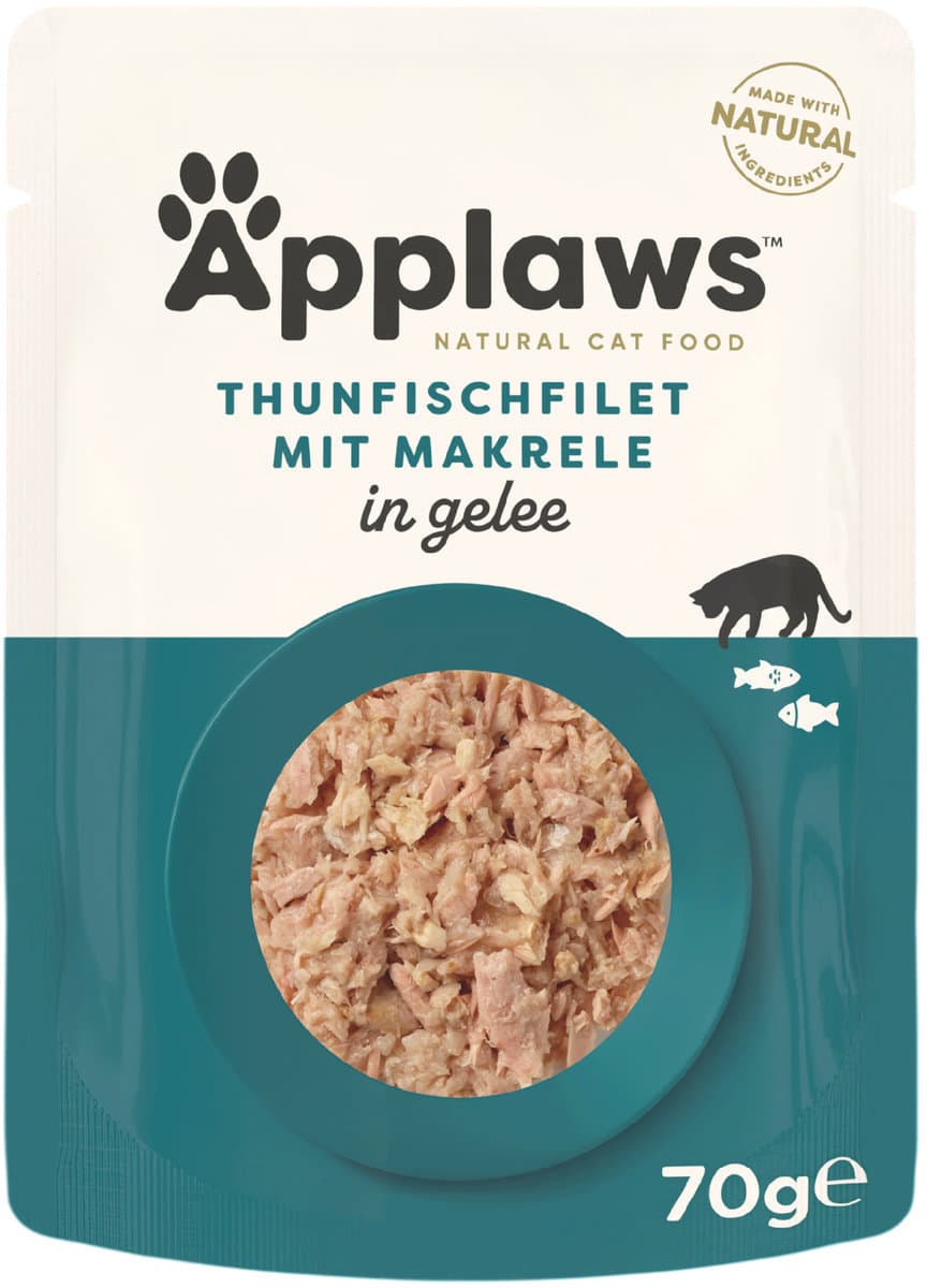 Alimento húmedo para gatos Applaws , atún con gel de caballa