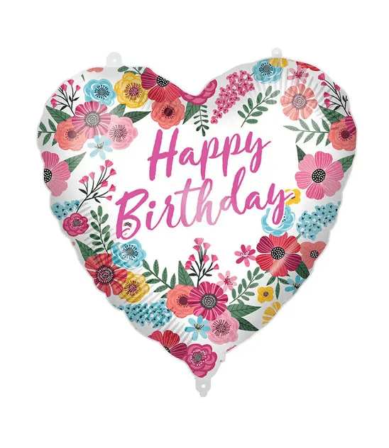 Procos - Herz-Folienballon „Happy Birthday Floral“ 46 cm