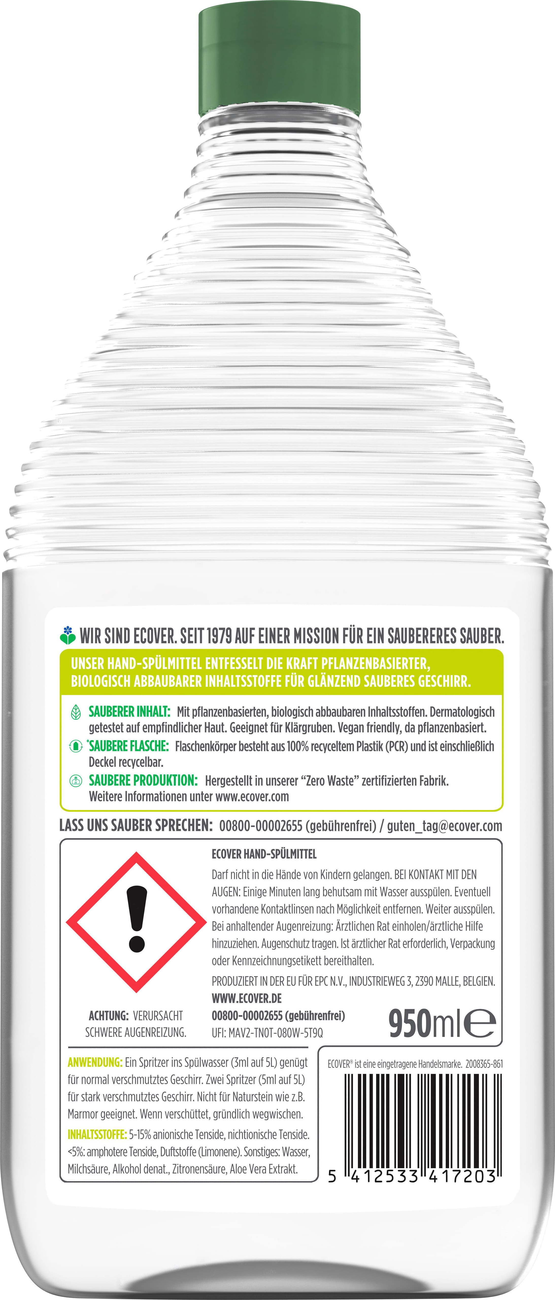 Produktbild Ecover Spülmittel Hand Zitrone & Aloe Vera 2 von 5