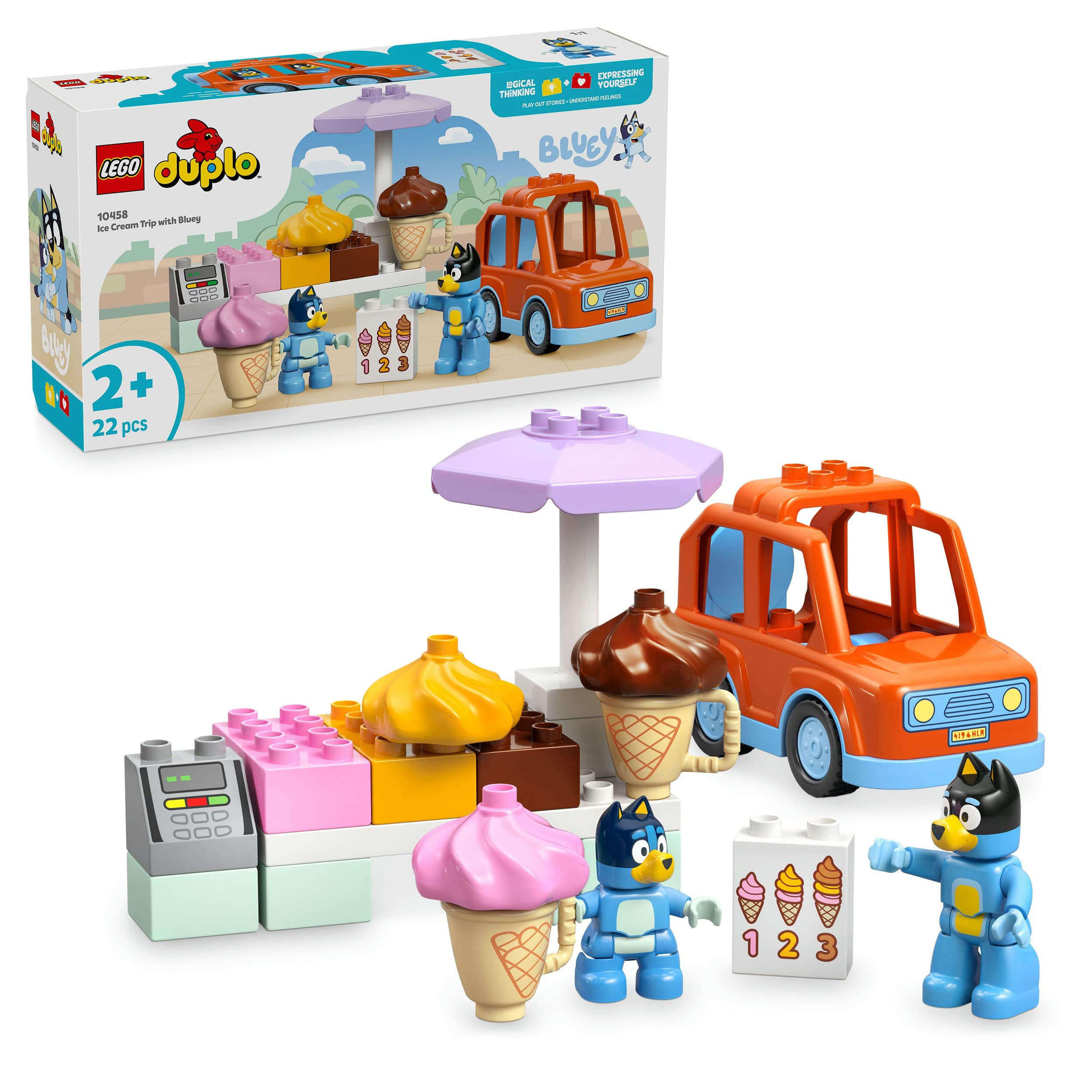 LEGO DUPLO Bluey Ausflug zur Eisdiele mit Bluey - Lernspielzeug - 10458
