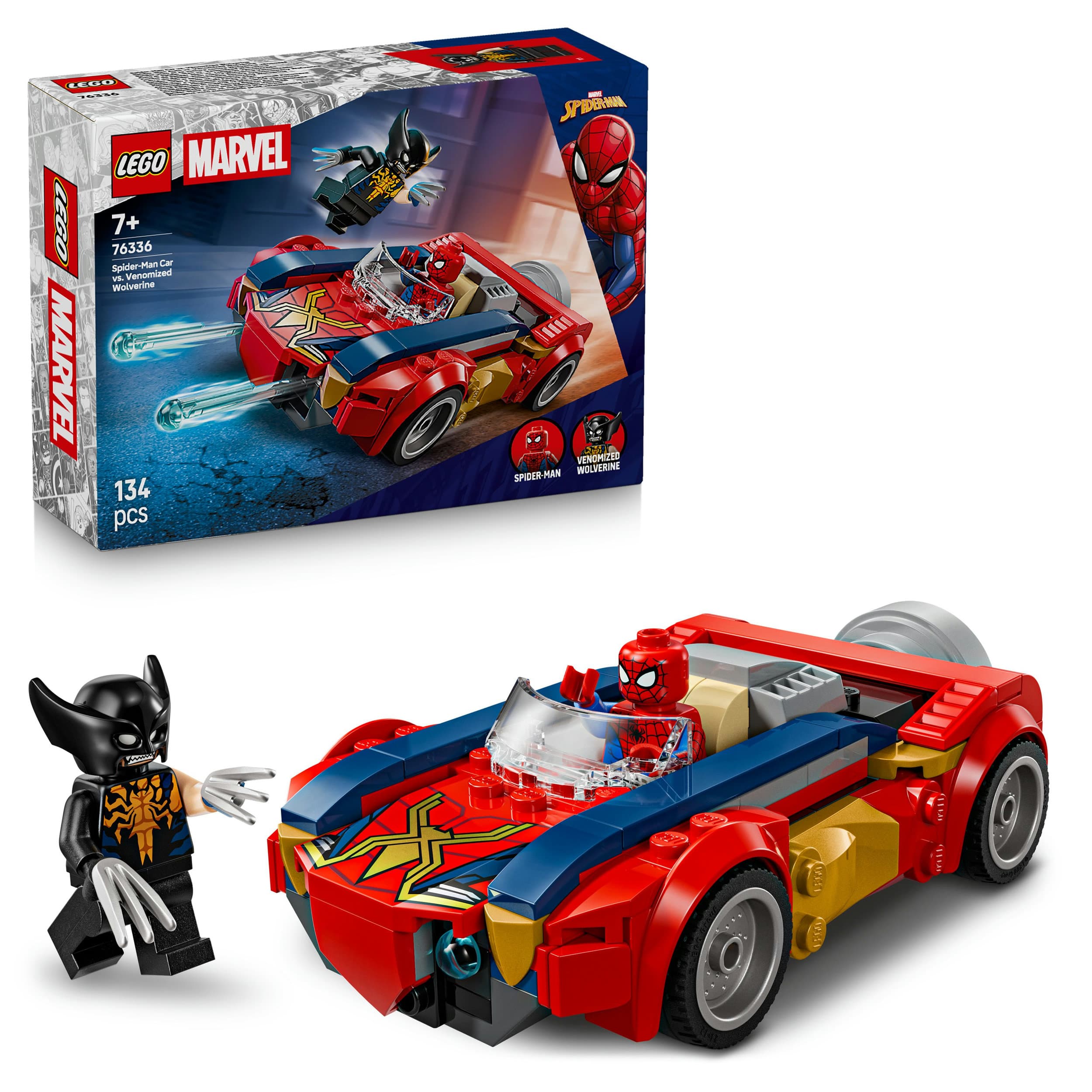 LEGO 76336 Marvel Spider-Man Auto vs. Venomized Wolverine, Spielzeug