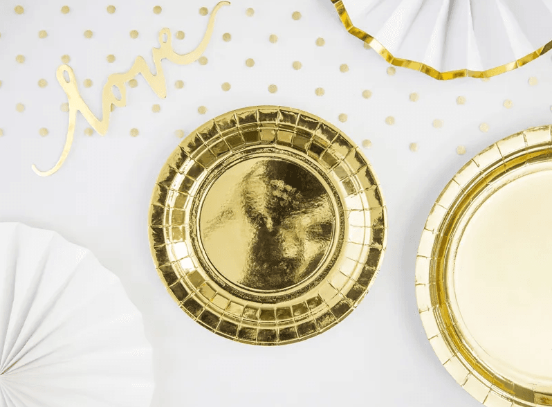 PartyDeco Pappteller, gold metallic, 18 cm, 6 Stück