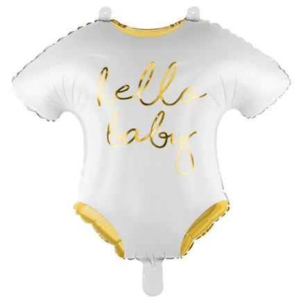 Folienballon Babybody Hello Baby, weiß-gold, 51 x 45 cm