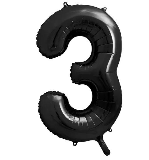 Folienballon Ziffer''3'', 86cm, schwarz
