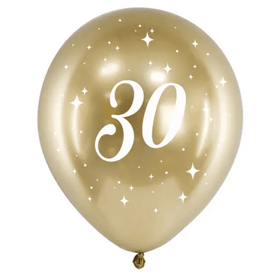 Latexballons 30. Geburtstag, gold, 30 cm, 6 Stück
