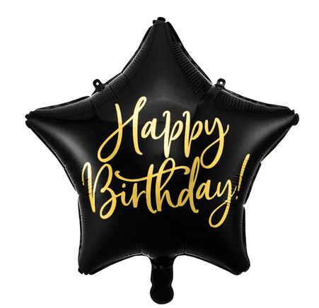 PartyDeco Folienballon Stern Happy Birthday schwarz-gold 40 cm