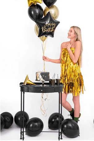 PartyDeco Folienballon Stern Happy Birthday schwarz-gold 40 cm