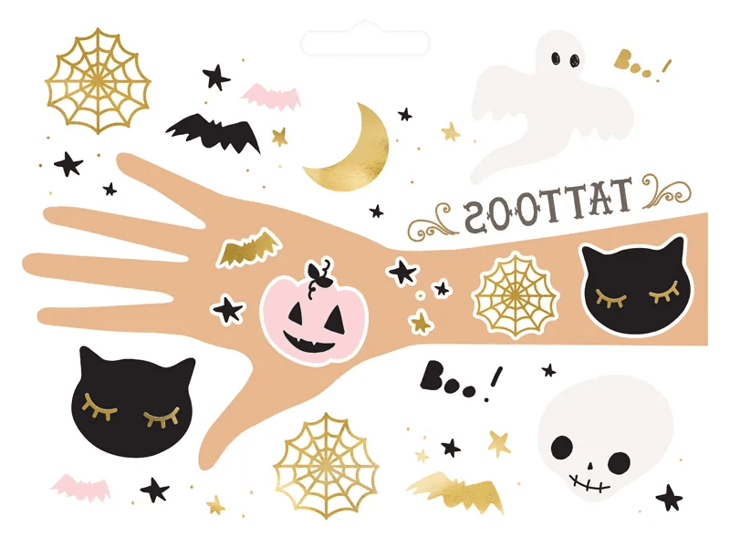 PartyDeco BOO! Halloween Tattoos, abwaschbar, 12 Motive