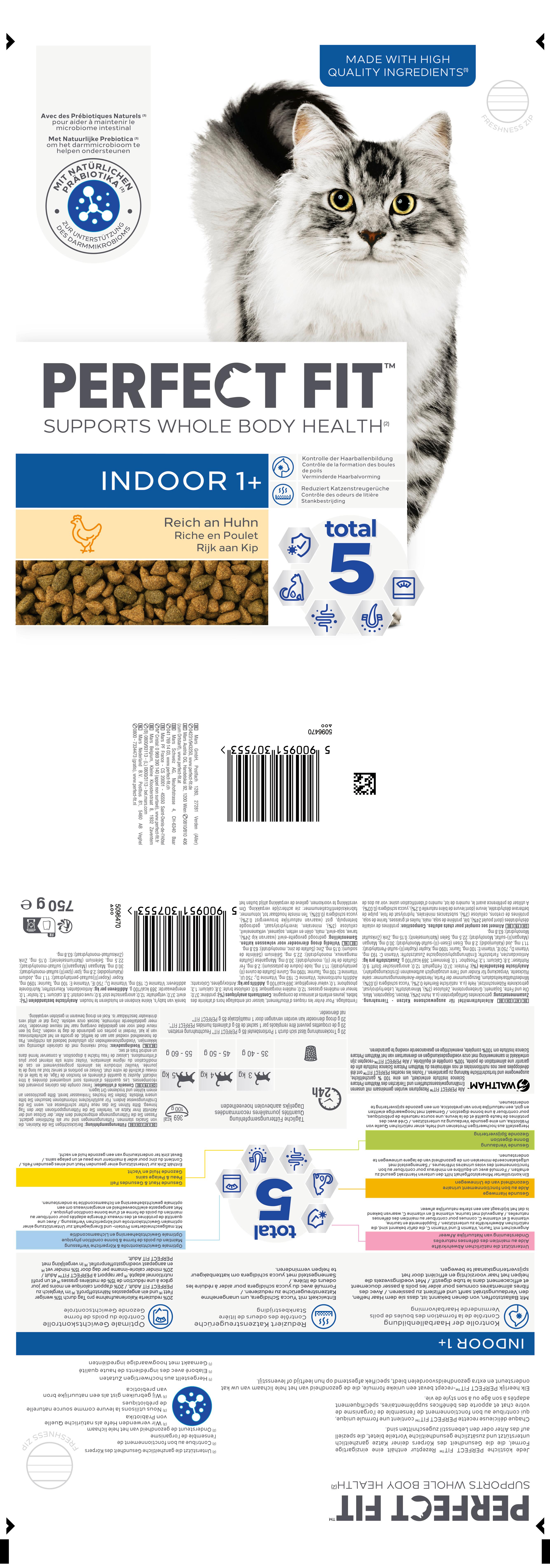 Produktbild Perfect Fit™ Katzentrockenfutter Beutel Indoor 1+ mit Huhn 3 von 3