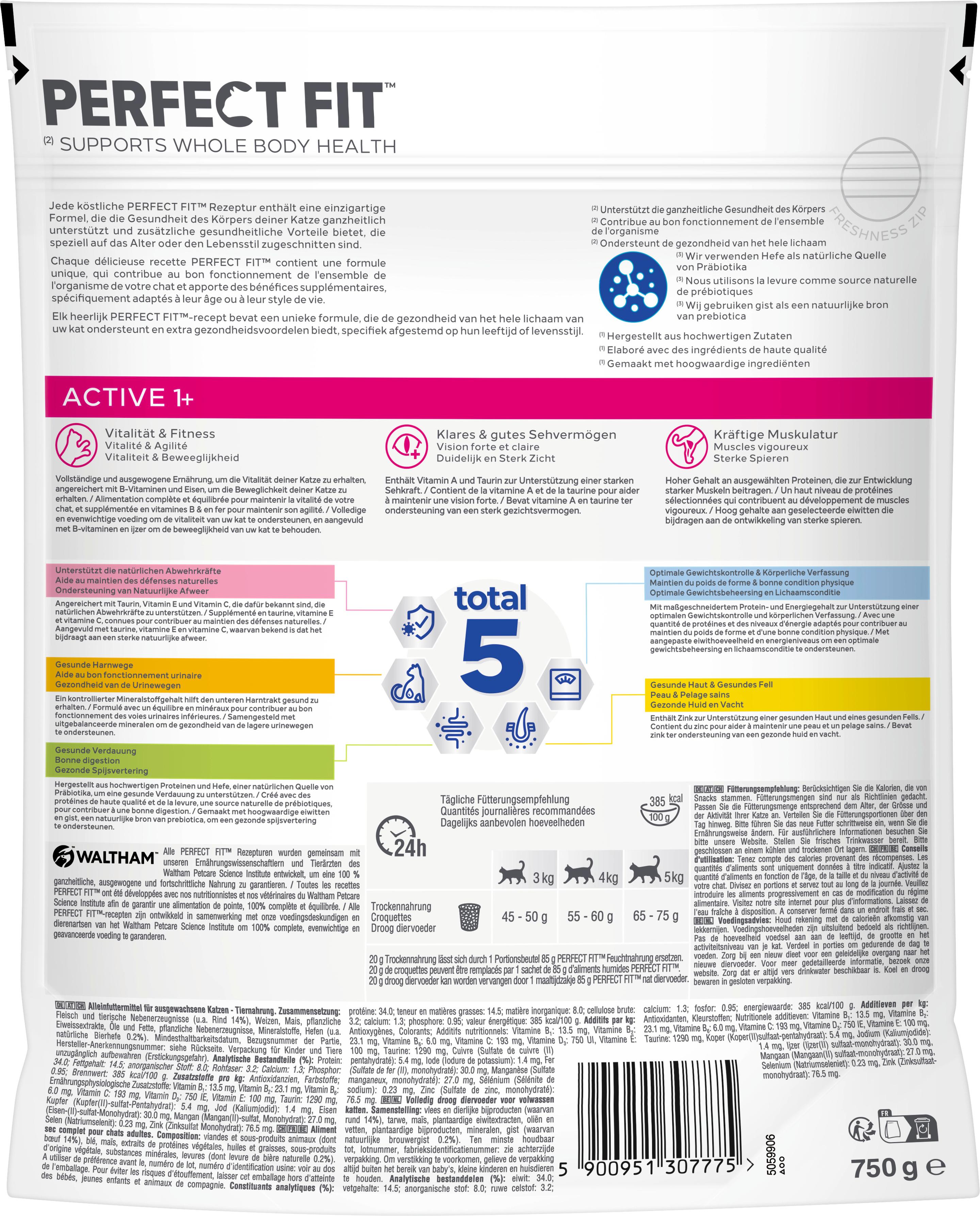 Produktbild PERFECT FIT™ Katzentrockenfutter Beutel Active 1+ mit Rind 2 von 3