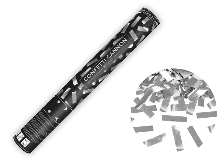 PartyDeco Konfettikanone, silber metallic, 40 cm