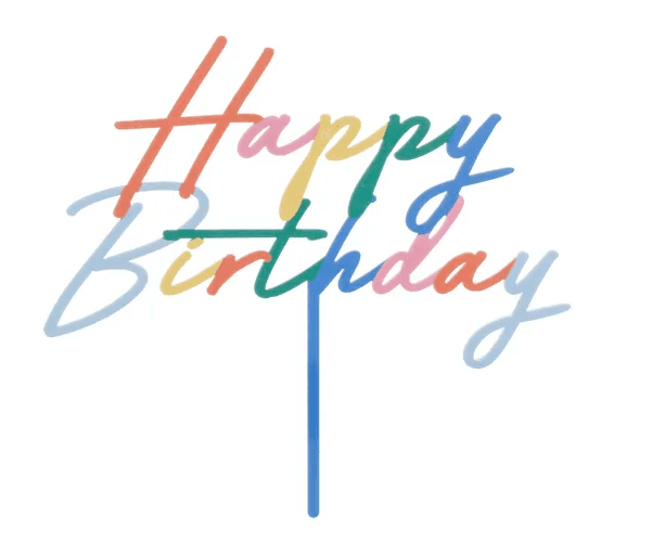 PartyDeco Happy Birthday Tortenstecker, Acryl, Multicolor, 18 x 16,5 cm