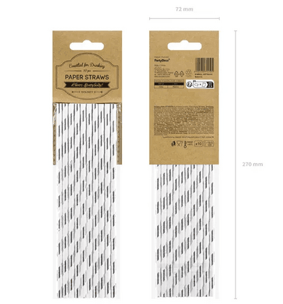PartyDeco Papierstrohhalme, silber-weiß gestreift, 19,5 cm, 10 Stück