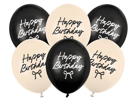 PartyDeco Latexballons Happy Birthday Schleifen schwarz-nude 30 cm 6 Stück