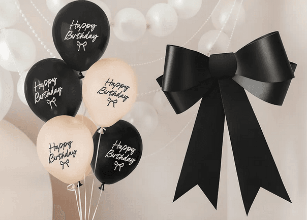 PartyDeco Latexballons Happy Birthday Schleifen schwarz-nude 30 cm 6 Stück