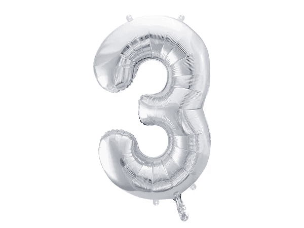 Folienballon Ziffer ''3'', 86cm, silber