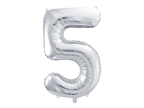 Folienballon Ziffer ''5'', 86cm, silber