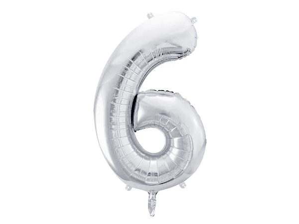 Folienballon Ziffer ''6'', 86cm, silber