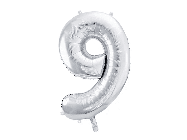 Folienballon Ziffer ''9'', 86cm, silber