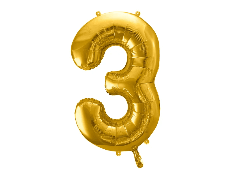 Folienballon Ziffer ''3'', 86cm, gold