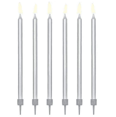 PartyDeco Geburtstagskerzen metallic silber 12,5 cm 12 Stück
