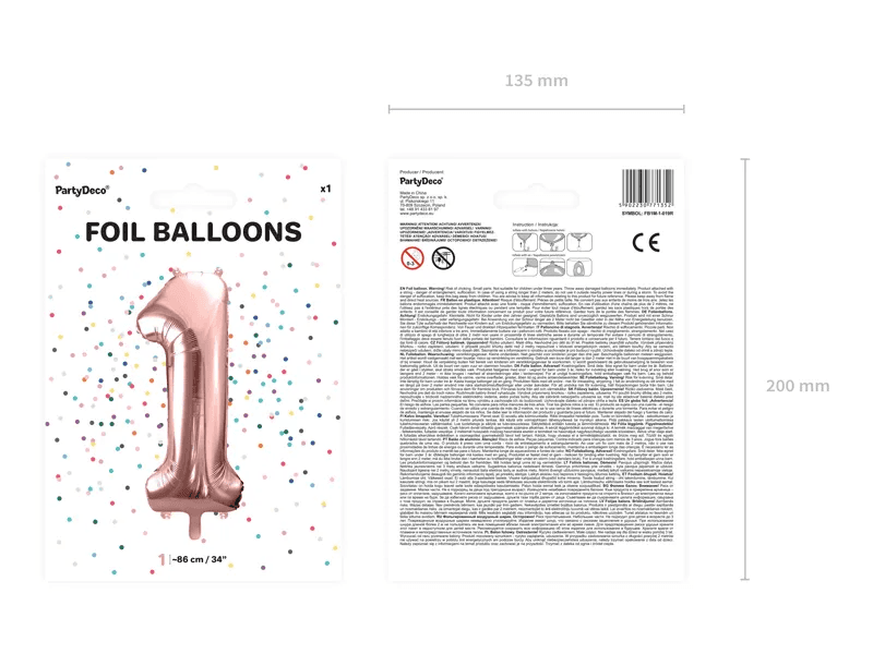 Produktbild Folienballon Ziffer ''1'', 86cm, roségold 2 von 3