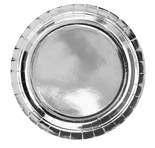 PartyDeco Pappteller, silber metallic, 23 cm, 6 Stück