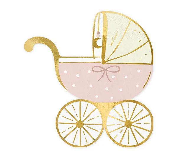 Papierservietten Kinderwagen, hellrosa, 14x15 cm, 20 Stk.