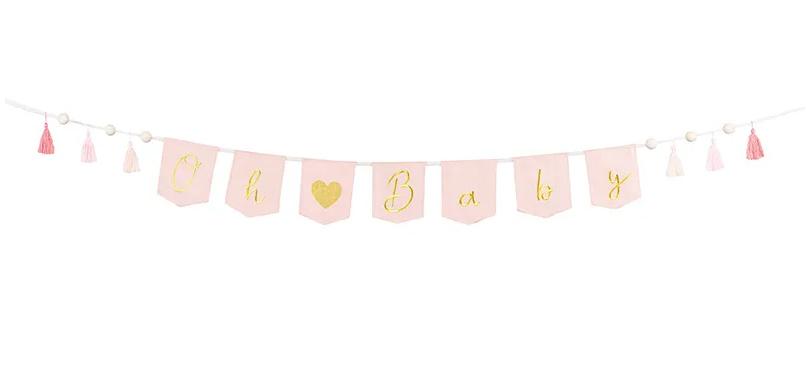 Banner Oh Baby mit Quasten, 2.5 m, hellrosa