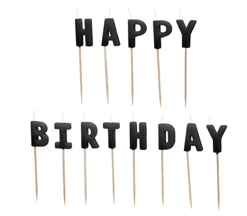 PartyDeco Happy Birthday Buchstabenkerzen schwarz 2,5 cm 13 Stück