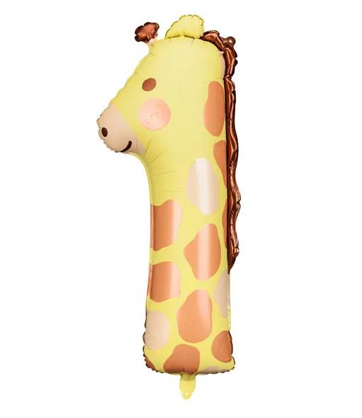 Folienballon Ziffer 1 - Giraffe, 42x90 cm, Mix