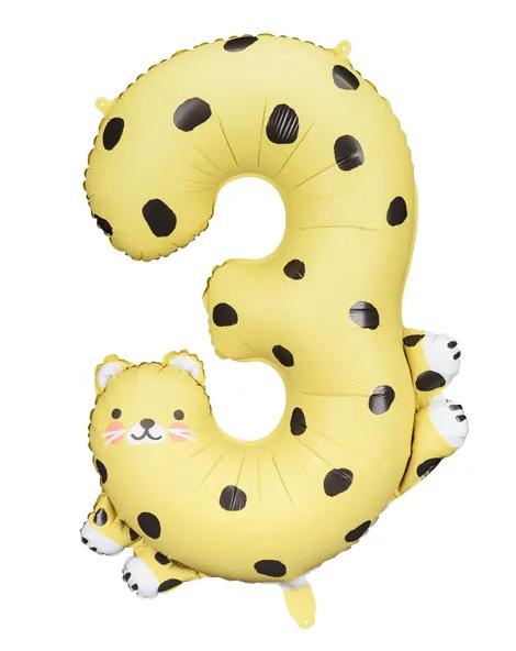 Folienballon Ziffer 3 - Gepard, 68x98 cm, Mix