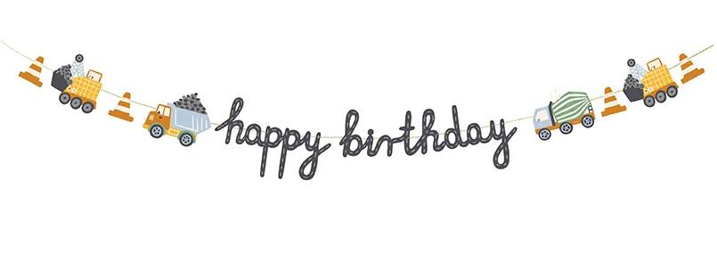 Banner Happy birthday Baufahrzeuge, 2 m, Mix