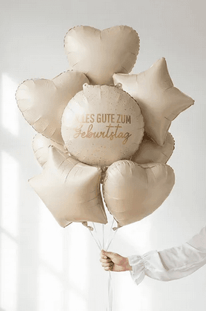 Folienballon Happy Birthday, beige-gold, 35 x 35 cm
