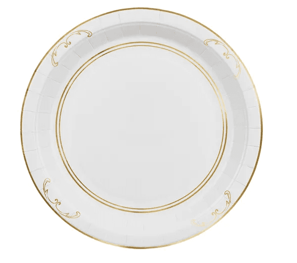 PartyDeco Pappteller mit Ornament, weiß-gold, 23 cm, 6 Stück