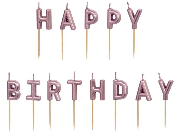 Geburtstagskerzen Happy Birthday, 2.5 cm, Roségold, 13 Stk.